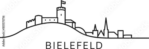 Bielefeld city skyline and Sparrenburg castle line art vector illustration