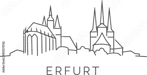 Erfurt Cathedral and Severikirche skyline minimalist vector illustration