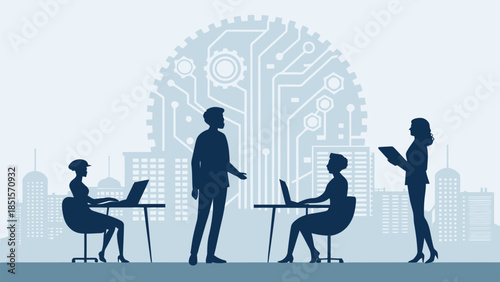 Business professionals collaborating in modern office setting