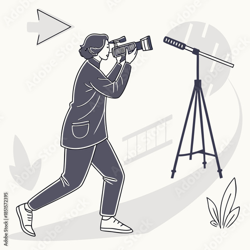 Professional videographer filming with camera and microphone setup.