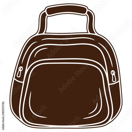 Brown backpack illustration with top handle and front pockets ideal for travel and school supplies