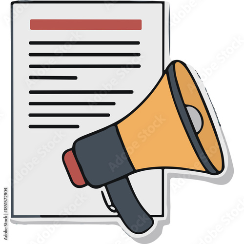 Megaphone and Document Icon: Announcement, News, and Information