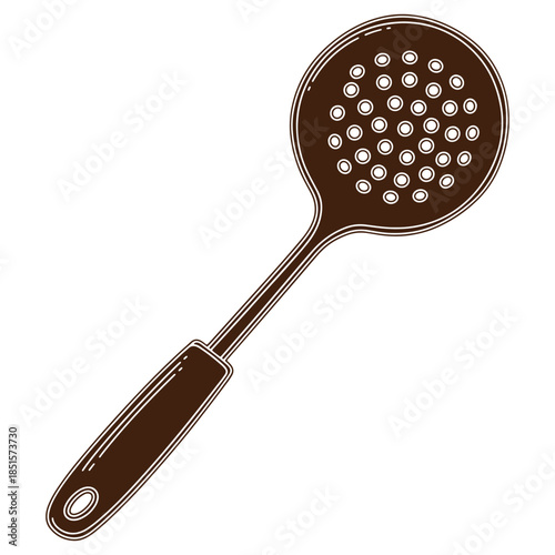 Brown kitchen utensil slotted spoon isolated on white background ideal for cooking and serving
