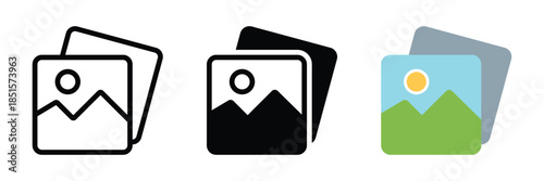 Gallery icons. Photo album symbol for app, ui and website. Transparent PNG and vector illustration