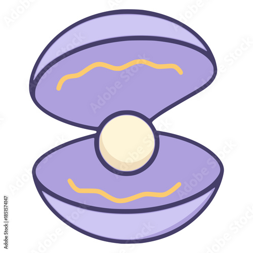 pearl inside shell sea life flat color vector illustration template design