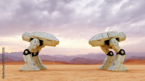 Robotic military machines in conceptual faceoff, USA China conflict