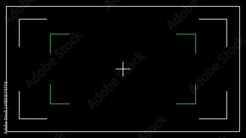 Camera viewfinder frame with focus target and flash light animation, concept for photography, cinematography, and surveillance theme. 4K video