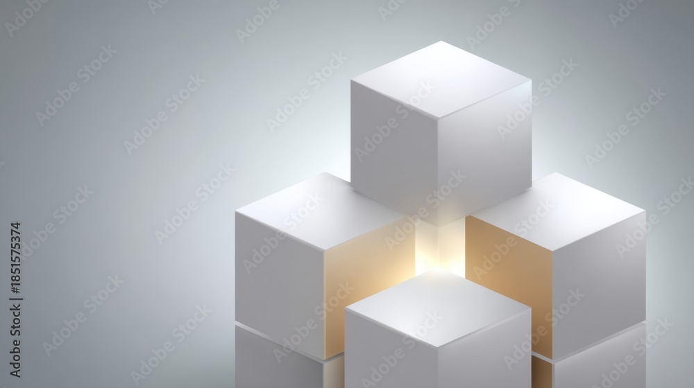 Fototapeta premium Abstract composition of glowing white cubes on a soft gradient background highlighting modern design, minimalism, and artistic elegance in a studio setting