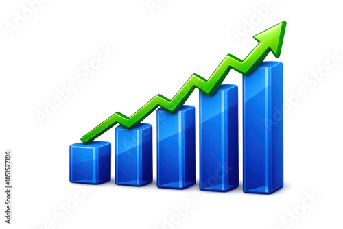 Business growth concept showing increasing blue bar chart with a rising green arrow indicating success and profit Free Download Business growth concept showing increasing blue bar chart with a rising green arrow indicating success and profit - GFXLoad