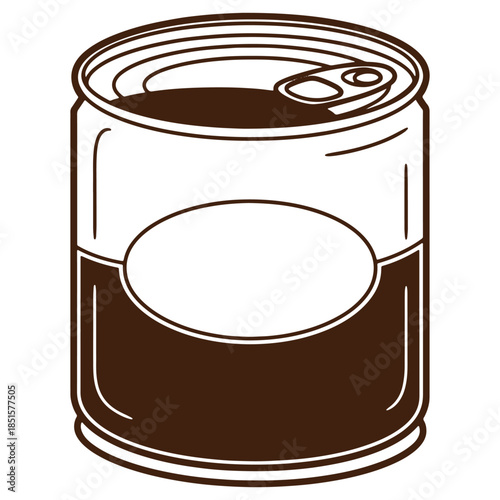 Illustrated can of food with dark contents isolated on a white background suitable for various culinary themes