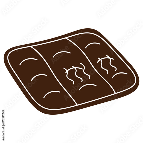 Illustrated chocolate bar divided into sections with white chocolate patterns isolated on transparent background