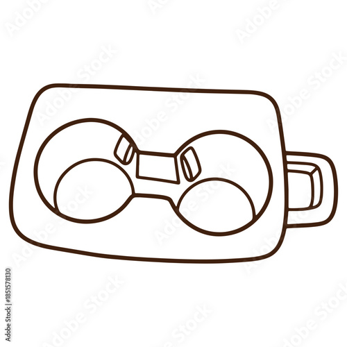 Illustrated coffee cup with glasses resting on the rim isolated graphic design element
