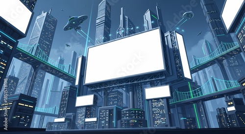 Futuristic Cityscape with Blank Billboards