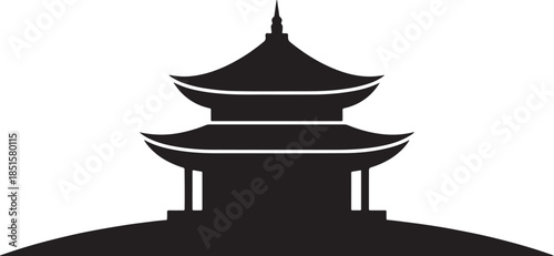 black silhouette of temple on white background, vector