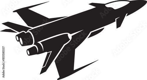 black silhouette of spaceship on white background, vecto