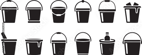 A collection of ice bucket silhouette icon set. simple design black color and white background