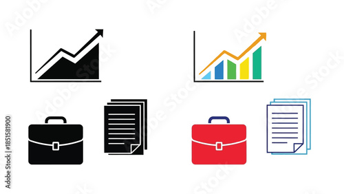 Business growth financial charts and document management icon set illustration