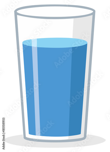 Simple cartoon illustration of a glass of blue drinking water