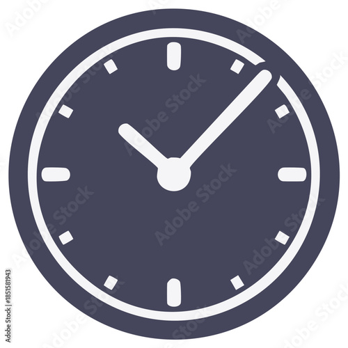 Simple round analog clock face with white hands and markers indicating time