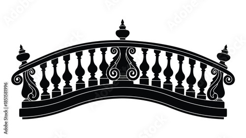 Elegant black and white illustration of a decorative arched bridge railing