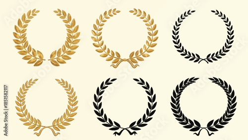 Variety of laurel wreaths in different colors and styles displayed on a neutral background