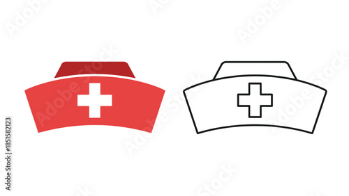 Two nurse hats one red and one white with prominent white crosses