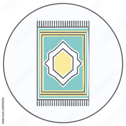 Islamic Prayer Rug with Geometric Pattern in a Circle