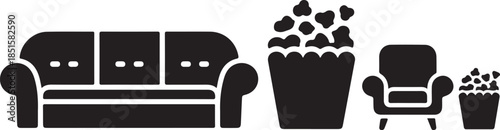 Cozy couch and armchair with popcorn silhouette