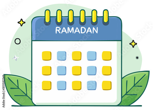 Ramadan calendar showing days with yellow and blue squares indicating time or events