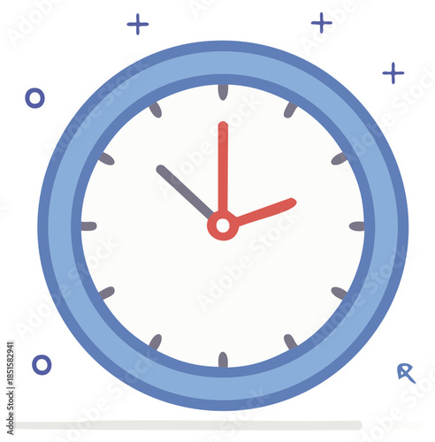Simple blue clock face with red hands for time management and deadline tracking graphic