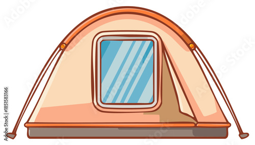 Cartoon Camping Tent with Window Illustration Outdoor Adventure