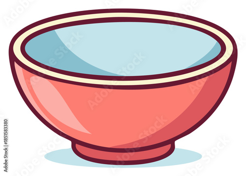 Cute cartoon pink ceramic bowl filled with light blue liquid