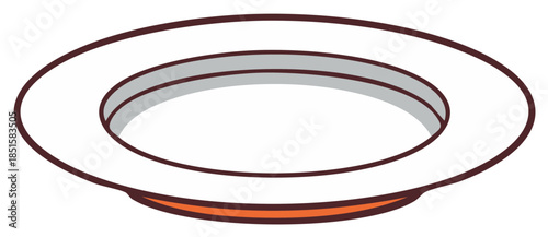 Simple illustration of empty plate with brown outline, for food preparation concepts.