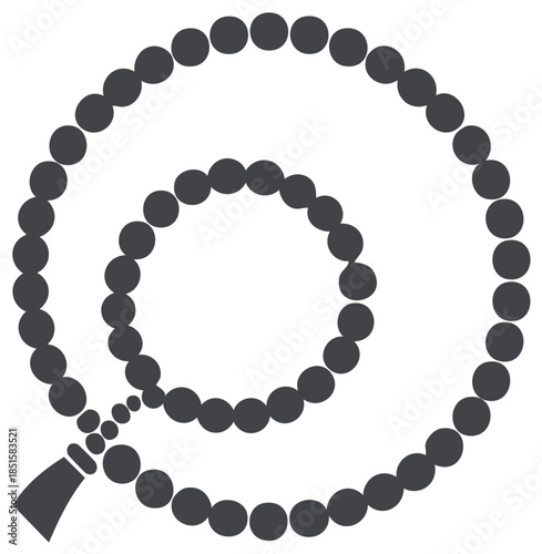 Spiritual mala prayer beads arranged in a calming spiral shape with a decorative tassel