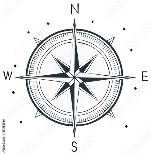 Classic compass rose navigation symbol with cardinal directions north south east west