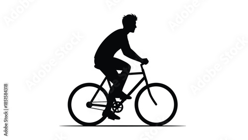 Silhouette of a cyclist riding a bicycle against a white background