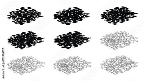 Arrangement of nine circular clusters with varying densities and textures