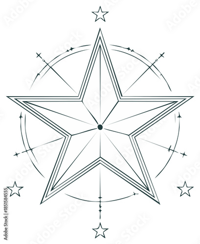 Esoteric Five Pointed Star and Celestial Compass Rose Vector Illustration
