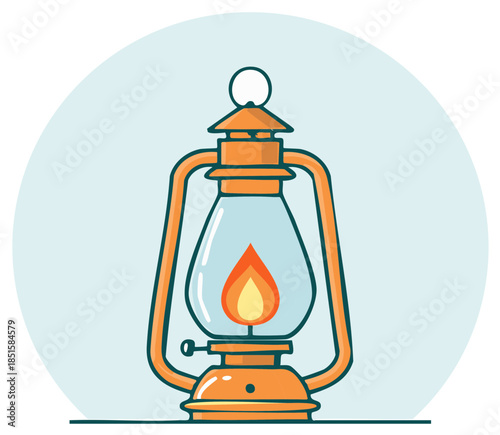 Vintage orange kerosene lantern with a burning flame vector illustration