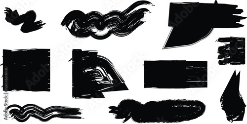 Collection of black brush strokes and shapes on white background
