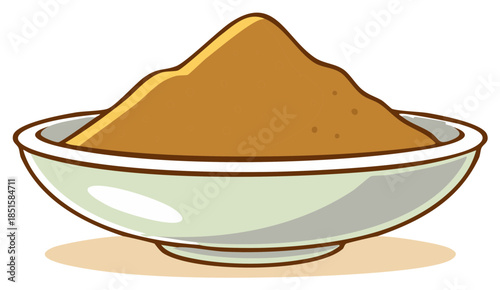 Ground Spice Powder in a Bowl Cartoon Illustration, Culinary Ingredient Preparation, Recipe Essentials, Cooking Spices for Flavoring Dishes