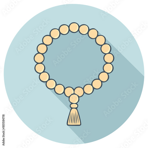 Rosary Beads Illustration - Prayer Beads with Tassel on Blue, Religious Meditation Item