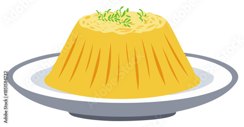 Custard dessert on plate decorated with herbs and grated zest, served for a sweet treat or after-dinner indulgence