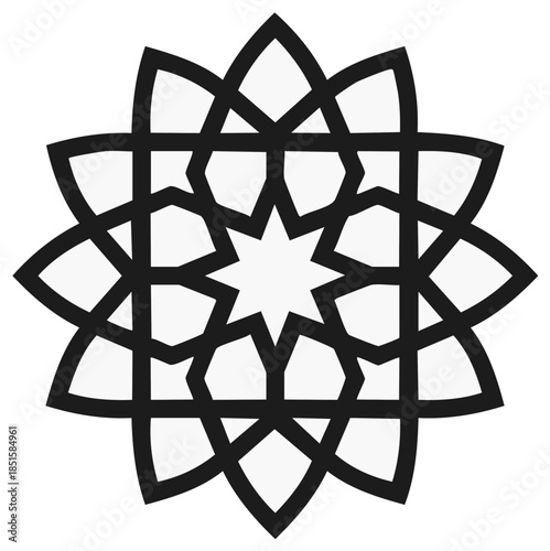Elegant black and white geometric star pattern intricate abstract design Arabic Islamic ornamental motif