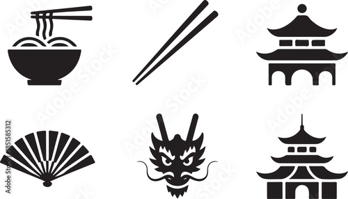 Icons set chinese cuisine and culture