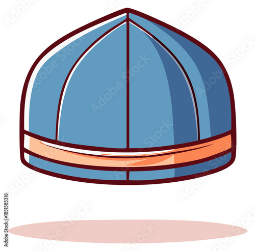 Stylized Islamic prayer cap with blue and orange design