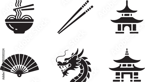 Icons set chinese cuisine and culture