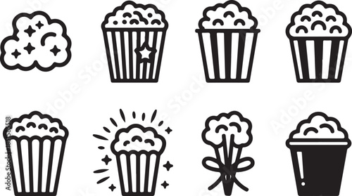 Illustration of the new year festive popcorn silhouette vector icon set. happy New Year 2026 vector icons