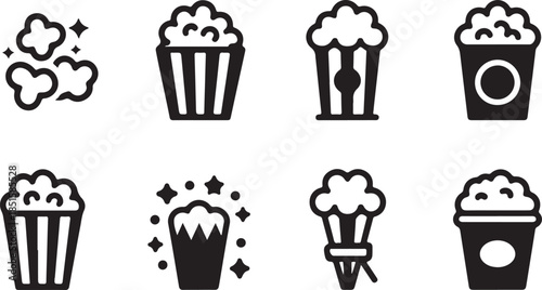 Illustration of the new year festive popcorn silhouette vector icon set. happy New Year 2026 vector icons