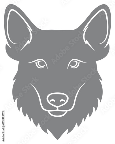 Clean minimalist vector illustration of a wild dog or wolf head portrait